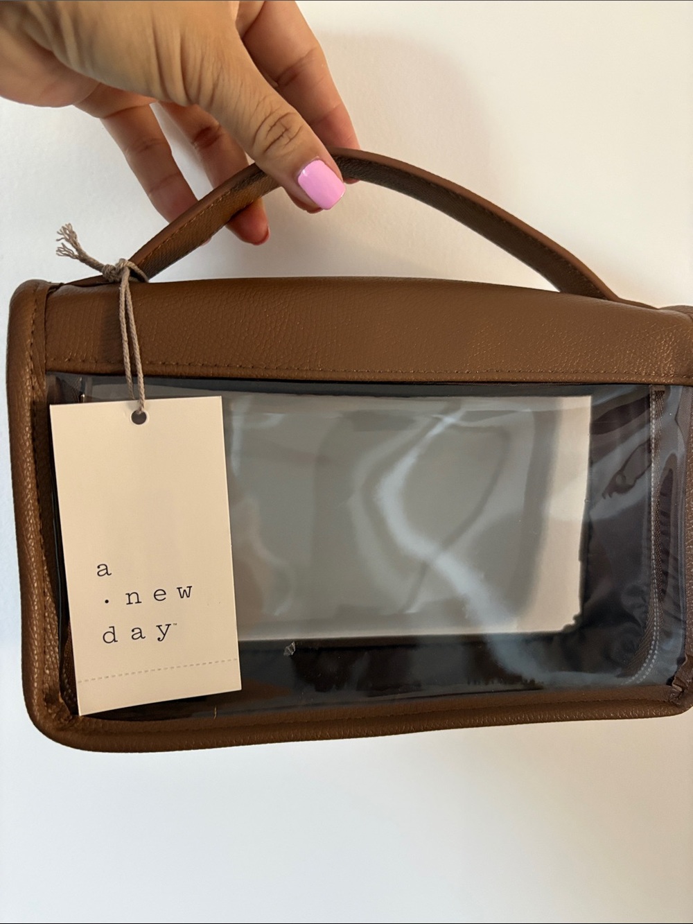 a new day Brown Clear-Panel Top Handle Clutch